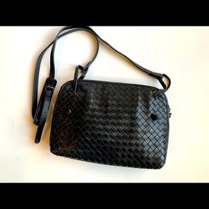 Black Intrecciato/Weaved Leather Handbag